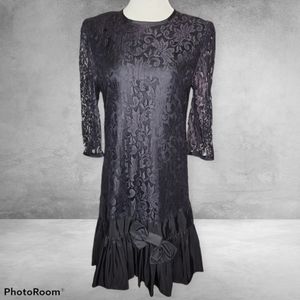 1980s Drop Waist Black Lace Party Dress